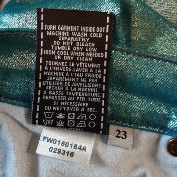 7 For All Mankind NEW Skinny Liquid Shiny Metallic Teal Green Coated Jeans 23 - Picture 10 of 13